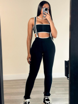 Black Sexy Striped Tube Top And Suspender Trousers Casual Two-Piece Set