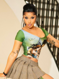Green Fashionable New 3D Printed U-Neck Navel-Baring T-Shirt