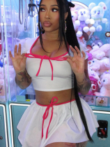 White Strappy Square Neck Short-Sleeved Top And Stretch Skirt Two-Piece Set
