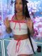 White Strappy Square Neck Short-Sleeved Top And Stretch Skirt Two-Piece Set