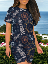 Fashion Printed O-Neck Casual Women's Two-Piece Set