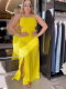 Yellow Halter Split Lace-Up Hipster Dress