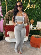 Gray Sexy Striped Tube Top And Suspender Trousers Casual Two-Piece Set