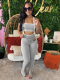 Gray Sexy Striped Tube Top And Suspender Trousers Casual Two-Piece Set