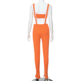 Sexy Striped Tube Top And Suspender Trousers Casual Two-Piece Set