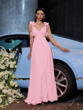 Pink Sexy Chiffon Backless Criss-cross Pleated Dress