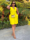 Yellow Fashionable Casual V-Neck Single-Breasted Wide-Leg Shorts Two-Piece Set