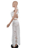 White Sexy Sleeveless Backless See-through V-neck Dress