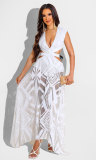 White Sexy Sleeveless Backless See-through V-neck Dress