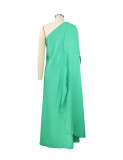 Green Fashionable Solid Color Loose One Shoulder Long Dress