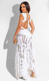 White Sexy Sleeveless Backless See-through V-neck Dress