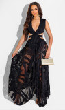 Black Sexy Sleeveless Backless See-through V-neck Dress