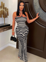 Black Sexy Pit Stripe Personalized Printed Suspender Dress