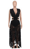 Black Sexy Sleeveless Backless See-through V-neck Dress