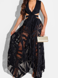 Black Sexy Sleeveless Backless See-through V-neck Dress