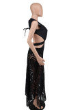 Black Sexy Sleeveless Backless See-through V-neck Dress