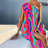 Fashionable Solid Color Loose One Shoulder Long Dress