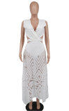 White Sexy Sleeveless Backless See-through V-neck Dress