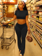 Black New Round Neck Short Top And Elastic Waist Trousers Casual Two-Piece Set