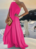 Pink Fashionable Solid Color Loose One Shoulder Long Dress