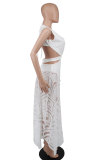 White Sexy Sleeveless Backless See-through V-neck Dress