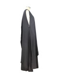Black Fashionable Solid Color Loose One Shoulder Long Dress