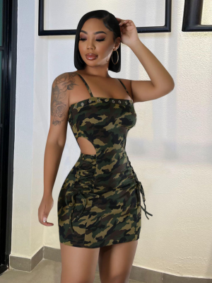 Sling Stretch Camouflage Hollow Sexy Strap Bag Hip Dress