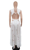 White Sexy Sleeveless Backless See-through V-neck Dress