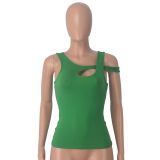 Green Solid Color Sleeveless Tight Hollow Sexy Irregular Top