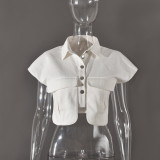 White Ultra Short Trendy Shirt Collar Avant-Garde Top Jacket