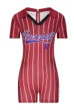 Wine Red Baseball Sports Fashion Print Jumpsuit
