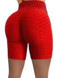 Red High-Waisted Sport Jacquard Bubble Pineapple Check Yoga Stretch Shorts