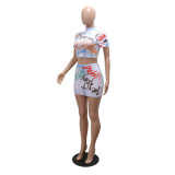 Fashionable Round Neck Short-Sleeved Top And Sexy Slim Skirt Two-Piece Set