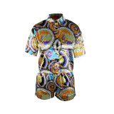 Casual Printed Short-Sleeved Shirt And Shorts Two-Piece Set