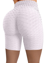 White High-Waisted Sport Jacquard Bubble Pineapple Check Yoga Stretch Shorts