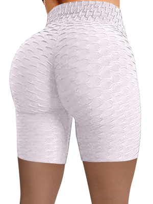 White High-Waisted Sport Jacquard Bubble Pineapple Check Yoga Stretch Shorts