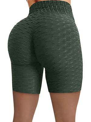 Army Green High-Waisted Sport Jacquard Bubble Pineapple Check Yoga Stretch Shorts