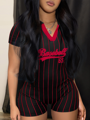Black Baseball Sports Fashion Print Jumpsuit