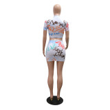 Fashionable Round Neck Short-Sleeved Top And Sexy Slim Skirt Two-Piece Set