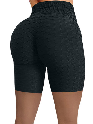 Black High-Waisted Sport Jacquard Bubble Pineapple Check Yoga Stretch Shorts