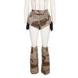 Casual Camouflage Print Patchwork Tight Shorts (Legs Included)
