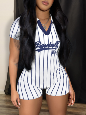 White Baseball Sports Fashion Print Jumpsuit