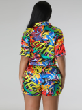 Casual Printed Short-Sleeved Shirt And Shorts Two-Piece Set