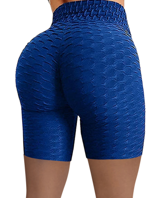 Blue High-Waisted Sport Jacquard Bubble Pineapple Check Yoga Stretch Shorts