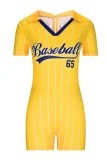 Yellow Baseball Sports Fashion Print Jumpsuit