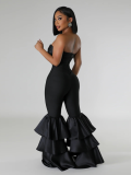 Black Fashionable And Sexy Tube Top Solid Color Pleated Jumpsuit