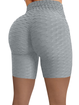 Grey High-Waisted Sport Jacquard Bubble Pineapple Check Yoga Stretch Shorts