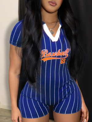 Blue Baseball Sports Fashion Print Jumpsuit