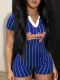 Blue Baseball Sports Fashion Print Jumpsuit