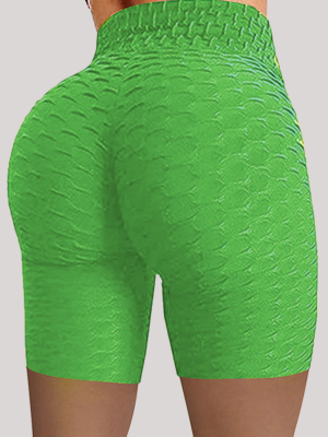 Fluorescent Green High-Waisted Sport Jacquard Bubble Pineapple Check Yoga Stretch Shorts